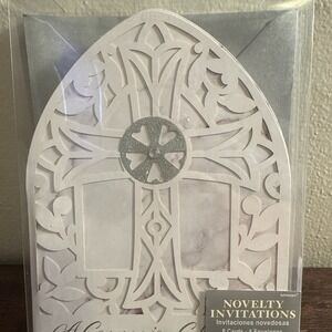 New white/marble communion‎ invitations eight cards and eight envelopes